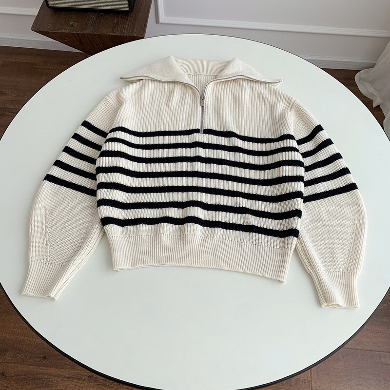 Γυναικείο πουλόβερ με μισό φερμουάρ Απλό μακρυμάνικο φαρδύ μπλουζάκι με γυριστό γιακά Γυναικείο πλεκτό πουλόβερ