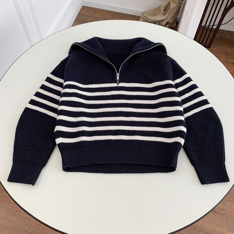 Γυναικείο πουλόβερ με μισό φερμουάρ Απλό μακρυμάνικο φαρδύ μπλουζάκι με γυριστό γιακά Γυναικείο πλεκτό πουλόβερ