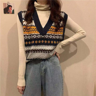 2019. Jesenski prsluk bez rukava veće veličine za korejski ležerni ženski prsluk pleteni prugasti džemper prsluk kz212