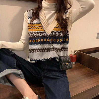 2019. Jesenski prsluk bez rukava veće veličine za korejski ležerni ženski prsluk pleteni prugasti džemper prsluk kz212