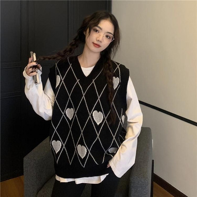 2019. Jesenski prsluk bez rukava veće veličine za korejski ležerni ženski prsluk pleteni prugasti džemper prsluk kz212