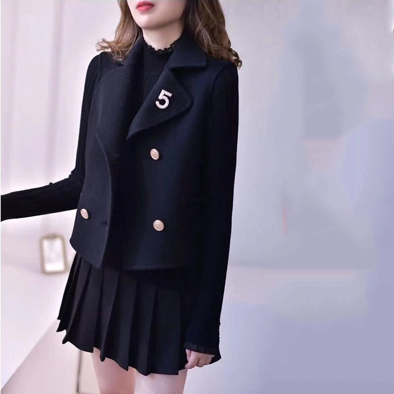 Γυναικείο μάλλινο γιλέκο 2021 Νέο Άνοιξη Φθινοπωρινό Μαύρο Αμάνικο Μάλλινο Παλτό Διπλής Όψης Γιλέκο Κοντό μάλλινο μπουφάν Γυναικείο