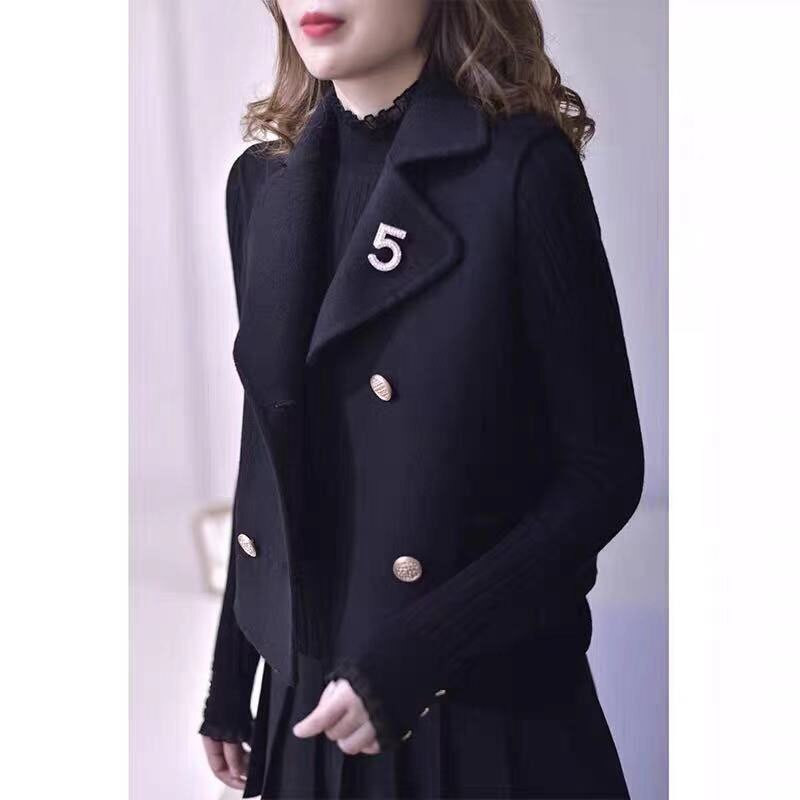 Γυναικείο μάλλινο γιλέκο 2021 Νέο Άνοιξη Φθινοπωρινό Μαύρο Αμάνικο Μάλλινο Παλτό Διπλής Όψης Γιλέκο Κοντό μάλλινο μπουφάν Γυναικείο