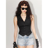 Γυναικείο κοστούμι γιλέκο V-λαιμόκοψη μάλλινο γιλέκο μόδας αμάνικο σακάκι Vintage γιλέκο για κυρία