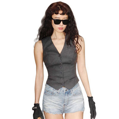 Γυναικείο κοστούμι γιλέκο V-λαιμόκοψη μάλλινο γιλέκο μόδας αμάνικο σακάκι Vintage γιλέκο για κυρία