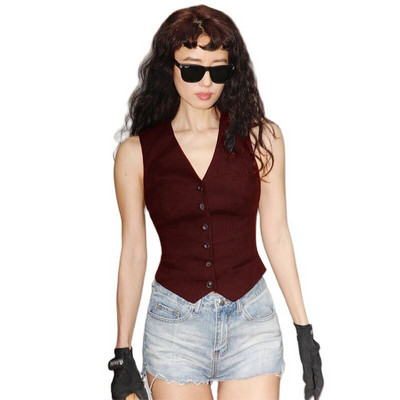 Γυναικείο κοστούμι γιλέκο V-λαιμόκοψη μάλλινο γιλέκο μόδας αμάνικο σακάκι Vintage γιλέκο για κυρία