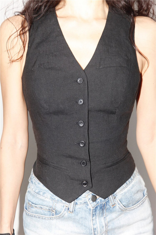 Γυναικείο κοστούμι γιλέκο V-λαιμόκοψη μάλλινο γιλέκο μόδας αμάνικο σακάκι Vintage γιλέκο για κυρία