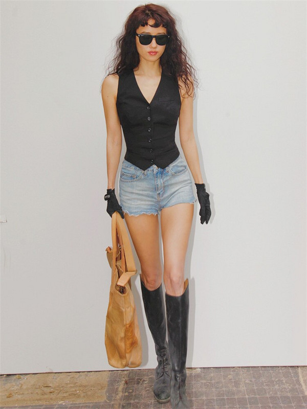 Γυναικείο κοστούμι γιλέκο V-λαιμόκοψη μάλλινο γιλέκο μόδας αμάνικο σακάκι Vintage γιλέκο για κυρία