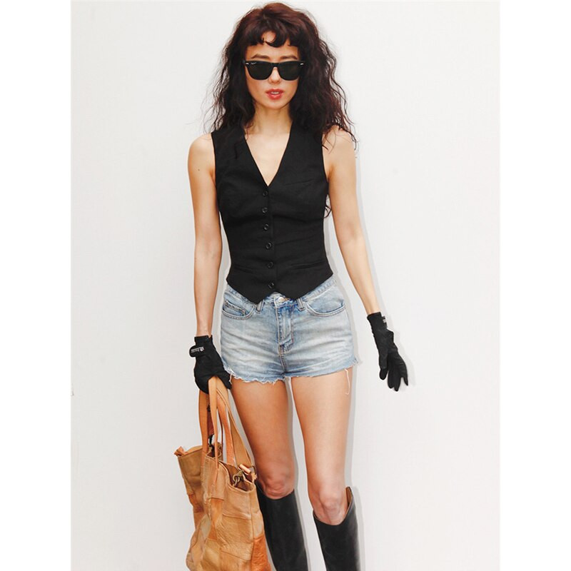 Γυναικείο κοστούμι γιλέκο V-λαιμόκοψη μάλλινο γιλέκο μόδας αμάνικο σακάκι Vintage γιλέκο για κυρία