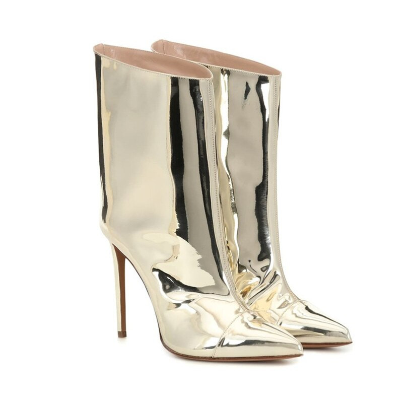 Γυναικείες μπότες λουστρίνι Stiletto Demonia Μυτερές μπότες με λεπτά ψηλοτάκουνα γυναικεία μεταλλικά χρυσά μποτάκια για γυναίκες 2022
