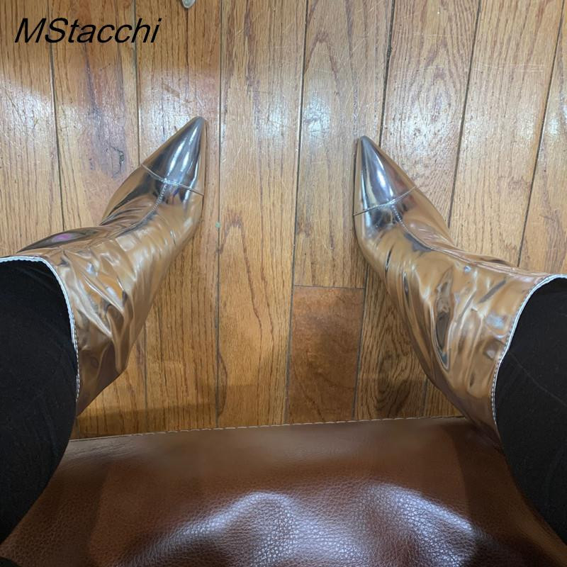 Γυναικείες μπότες λουστρίνι Stiletto Demonia Μυτερές μπότες με λεπτά ψηλοτάκουνα γυναικεία μεταλλικά χρυσά μποτάκια για γυναίκες 2022