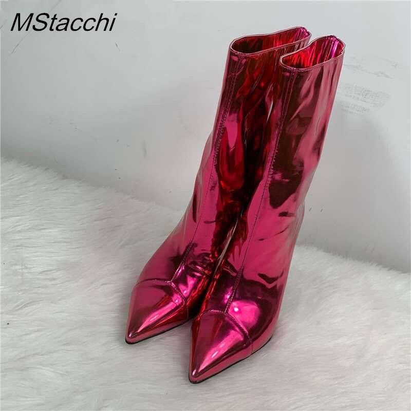 Γυναικείες μπότες λουστρίνι Stiletto Demonia Μυτερές μπότες με λεπτά ψηλοτάκουνα γυναικεία μεταλλικά χρυσά μποτάκια για γυναίκες 2022