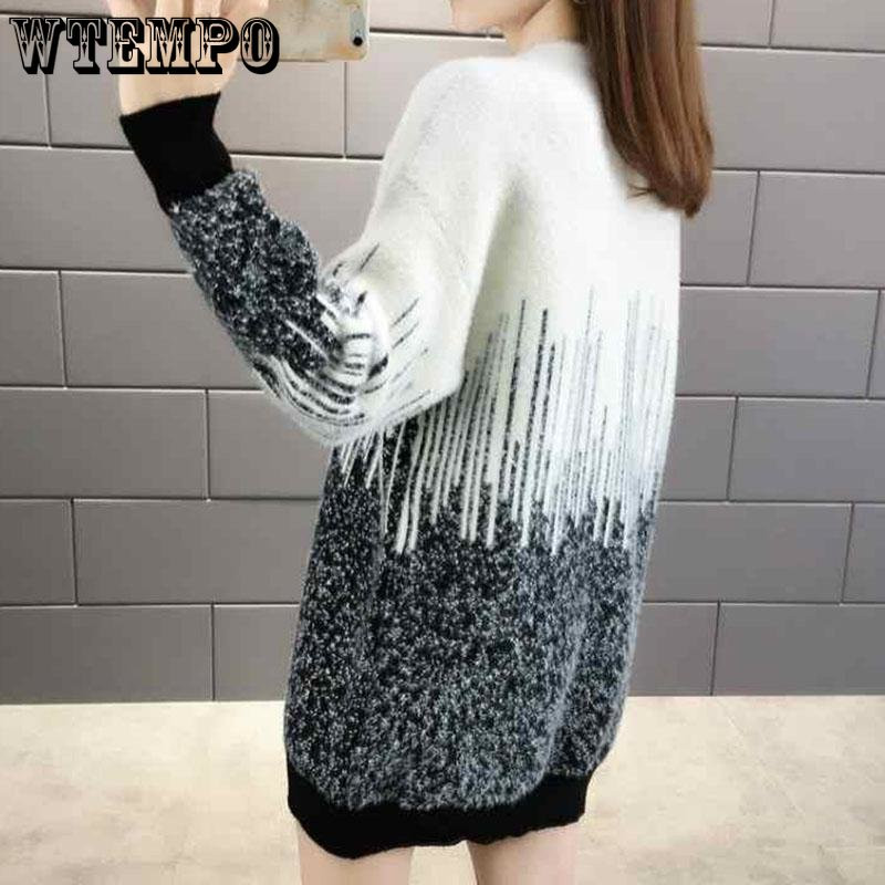 Vilinski pulover od umjetne nerca Debeli pulover Pleteni gradijentski pulover s okruglim izrezom srednje dužine labav i svestran za jesen i zimu