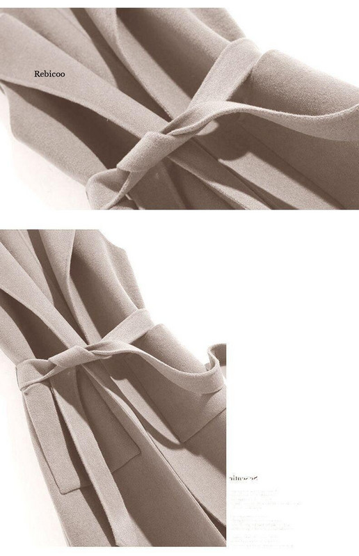 Φθινοπωρινό χειμωνιάτικο μάλλινο μακρύ γιλέκο αμάνικο μπουφάν Γυναικείο μάλλινο γιλέκο Γυναικείο λεπτές τσέπες Ρούχα με πανωφόρι ζώνης