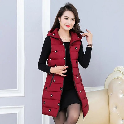 2021. gada rudens ziemas jaka ar kapuci Sieviešu veste bez piedurknēm silta veste ar izšuvumu kokvilnas jaka Sieviešu vates sieviešu virsdrēbes