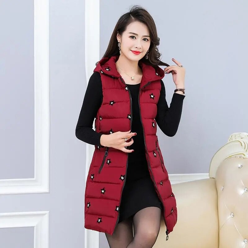 2021. gada rudens ziemas jaka ar kapuci Sieviešu veste bez piedurknēm silta veste ar izšuvumu kokvilnas jaka Sieviešu vates sieviešu virsdrēbes