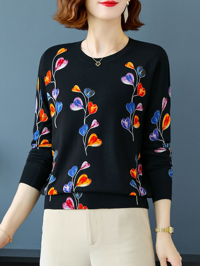 YISU 2022 Novi ženski pleteni pulover s O-izrezom Ženski džemper dugih rukava Labava ležerna pletena majica Ženska odjeća