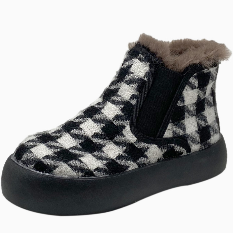 Μόδα παπούτσια Γυναικεία χειμωνιάτικα μποτάκια για χιόνι Πλατφόρμα βελούδινα γυναικεία casual αθλητικά παπούτσια Gingham faux suede παπούτσια με δέρμα εσωτερικά ανθεκτικά στο κρύο