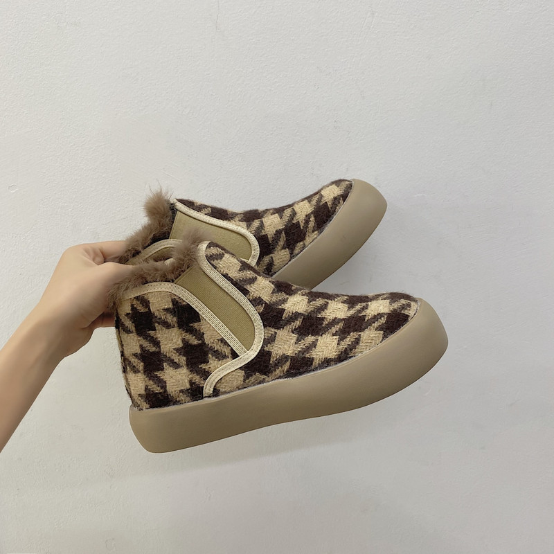 Μόδα παπούτσια Γυναικεία χειμωνιάτικα μποτάκια για χιόνι Πλατφόρμα βελούδινα γυναικεία casual αθλητικά παπούτσια Gingham faux suede παπούτσια με δέρμα εσωτερικά ανθεκτικά στο κρύο