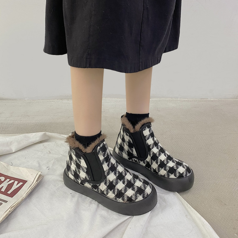 Μόδα παπούτσια Γυναικεία χειμωνιάτικα μποτάκια για χιόνι Πλατφόρμα βελούδινα γυναικεία casual αθλητικά παπούτσια Gingham faux suede παπούτσια με δέρμα εσωτερικά ανθεκτικά στο κρύο