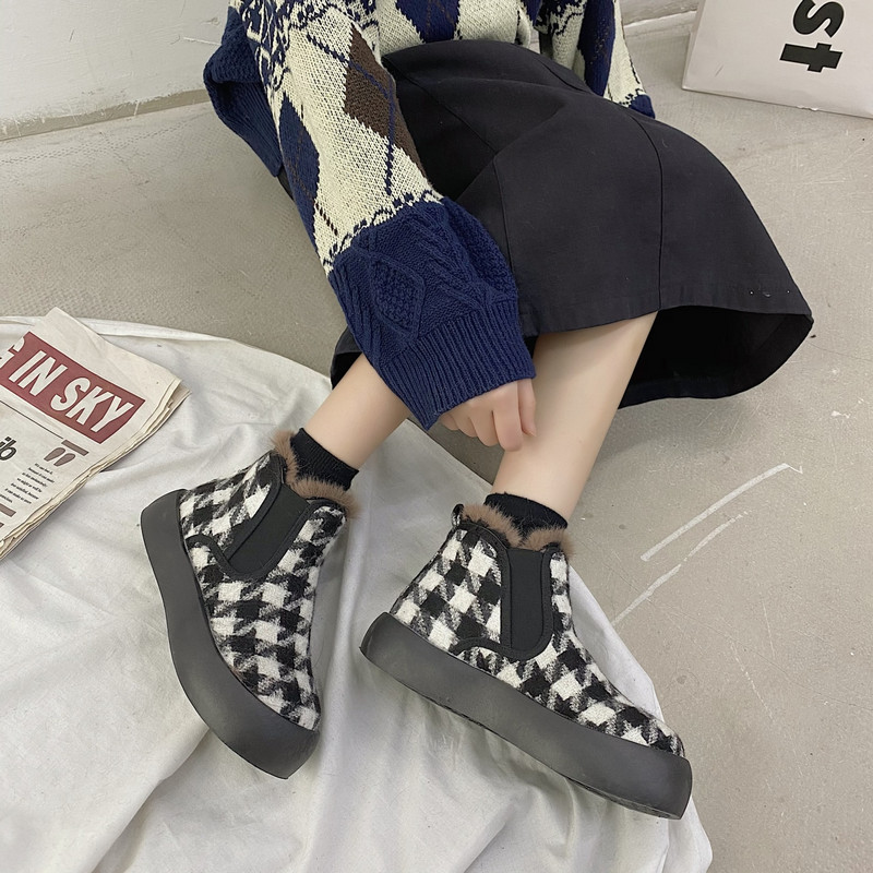 Μόδα παπούτσια Γυναικεία χειμωνιάτικα μποτάκια για χιόνι Πλατφόρμα βελούδινα γυναικεία casual αθλητικά παπούτσια Gingham faux suede παπούτσια με δέρμα εσωτερικά ανθεκτικά στο κρύο