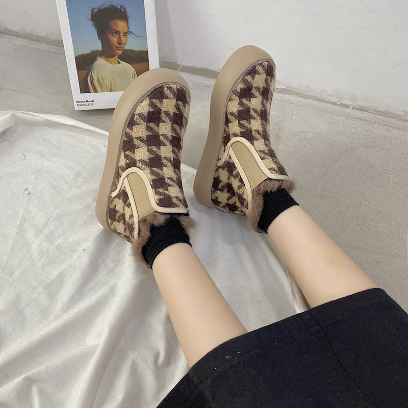 Μόδα παπούτσια Γυναικεία χειμωνιάτικα μποτάκια για χιόνι Πλατφόρμα βελούδινα γυναικεία casual αθλητικά παπούτσια Gingham faux suede παπούτσια με δέρμα εσωτερικά ανθεκτικά στο κρύο