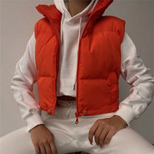 Γυναικείο, πολύχρωμο, χαλαρό, κοντό πουπουλένιο γιλέκο 2021, φθινόπωρο, γυναικείο υπερμεγέθη μονόχρωμο κομμένο γιλέκο, για κορίτσια, εξωτερικά ενδύματα υψηλής οδού