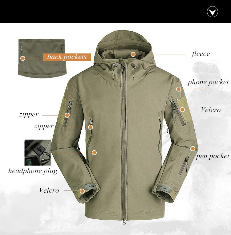 Tactical Jacket Ανδρικά στρατιωτικά μπουφάν παραλλαγής Αδιάβροχα μαλακά μπουφάν εξωτερικού χώρου Ανδρικά χειμωνιάτικα ζεστά φλις καλοκαιρινά παλτό Ρούχα κυνηγιού