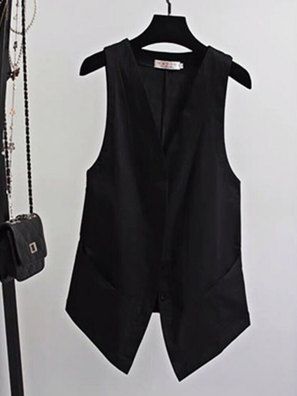 Minimālisma Vestes Sieviešu Ikdienas Tīra Kabata Korejiešu Stils Mujer Vasaras Elpojošs Stilīgs Dizains V veida kakla izgriezums Vispārpiemērots Retro Basic