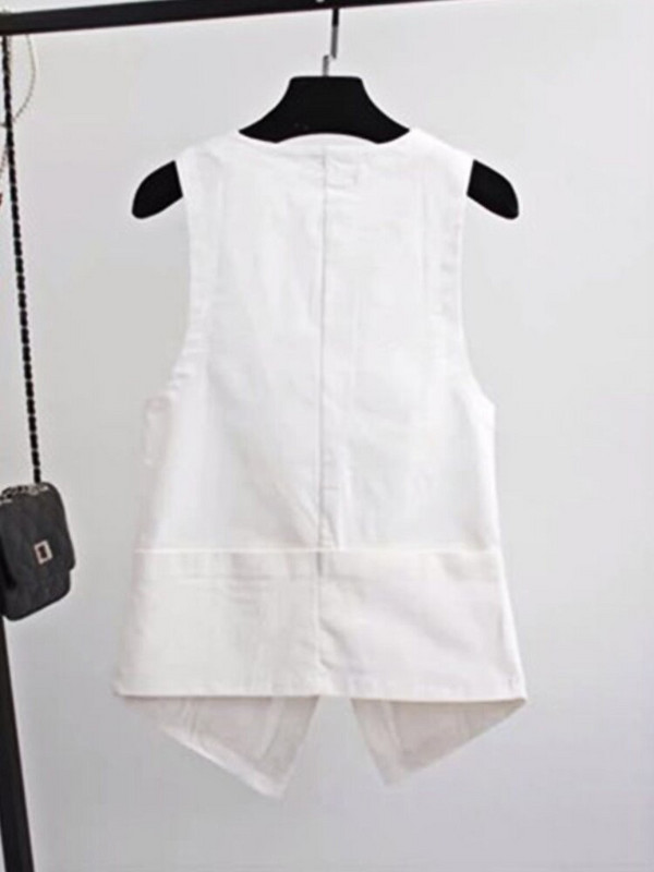 Minimālisma Vestes Sieviešu Ikdienas Tīra Kabata Korejiešu Stils Mujer Vasaras Elpojošs Stilīgs Dizains V veida kakla izgriezums Vispārpiemērots Retro Basic