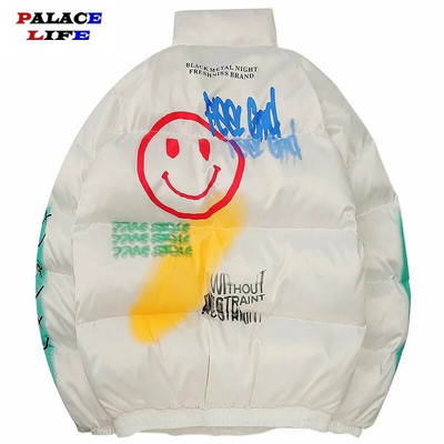 Ziemas polsterēta dūnu jaka Vīriešu Sieviešu Lāču Apdruka Parka Hip Hop Ielu apģērbi Ziemas Biezas Siltas Jakas Mēteļi Vīriešu Apģērbs