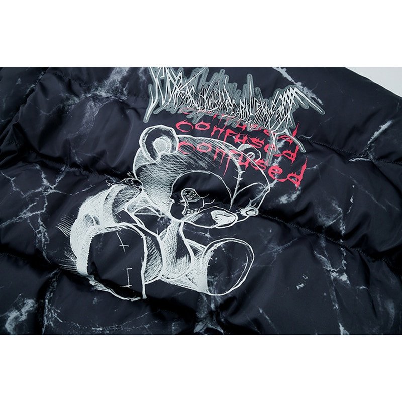 Ziemas polsterēta dūnu jaka Vīriešu Sieviešu Lāču Apdruka Parka Hip Hop Ielu apģērbi Ziemas Biezas Siltas Jakas Mēteļi Vīriešu Apģērbs