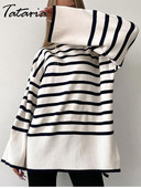 Zimski prugasti džemperi za žene Deblja topla dolčevita prekomjerna vesta sa bočnim prorezom Sotf pulover Ženski pleteni široki džemper