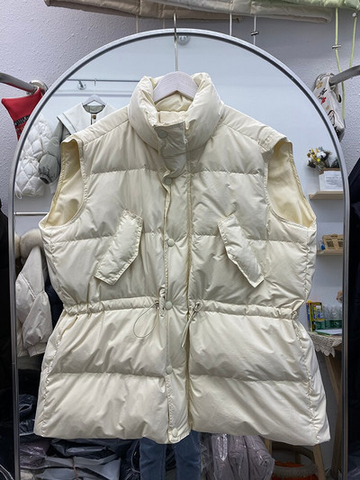 Lagabogy novi ženski zimski bijeli prsluk s pačjim puhom Jednostavan ležeran širok jesenski topli prsluk ženski bez rukava otporan na vjetar