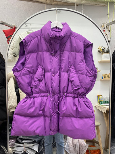 Lagabogy novi ženski zimski bijeli prsluk s pačjim puhom Jednostavan ležeran širok jesenski topli prsluk ženski bez rukava otporan na vjetar