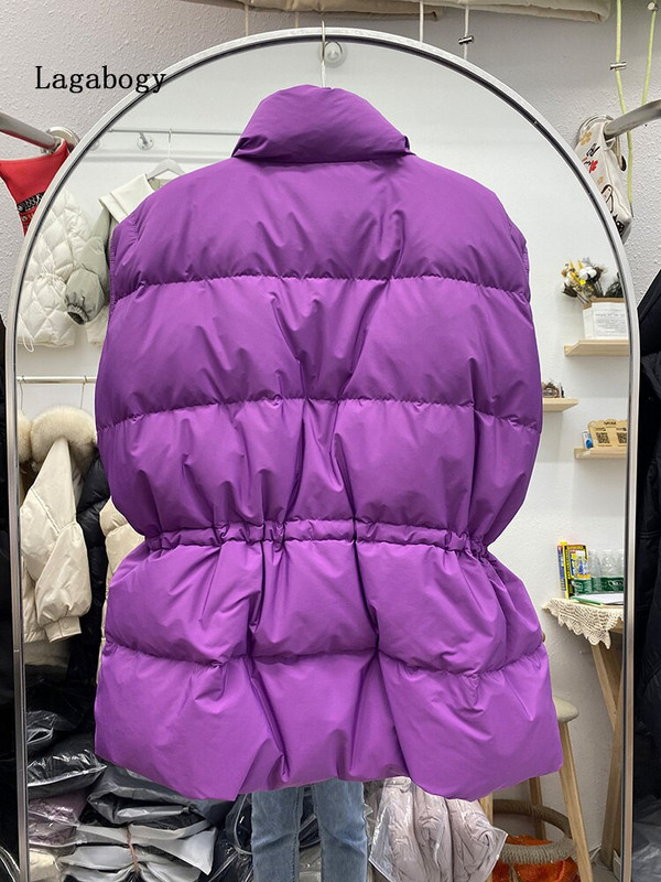 Lagabogy novi ženski zimski bijeli prsluk s pačjim puhom Jednostavan ležeran širok jesenski topli prsluk ženski bez rukava otporan na vjetar