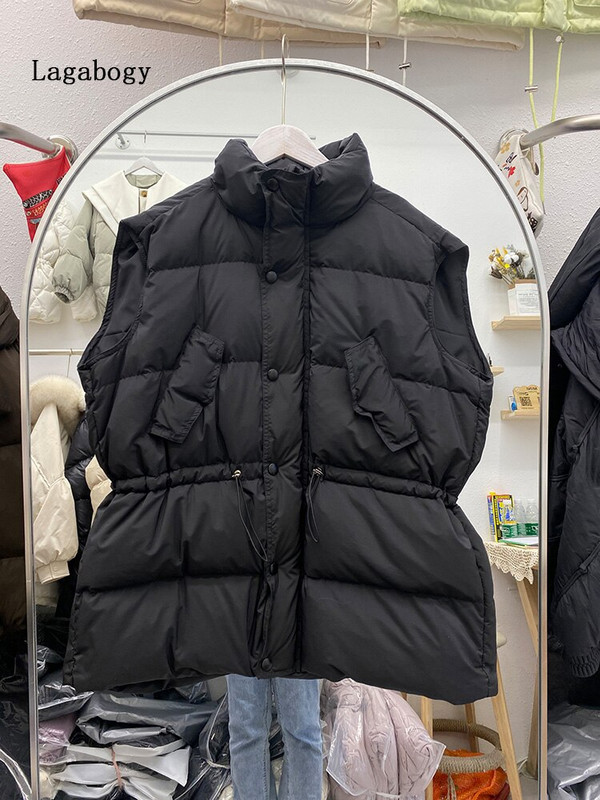 Lagabogy novi ženski zimski bijeli prsluk s pačjim puhom Jednostavan ležeran širok jesenski topli prsluk ženski bez rukava otporan na vjetar