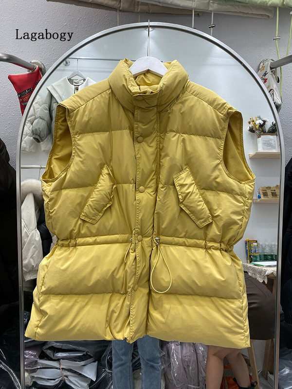 Lagabogy novi ženski zimski bijeli prsluk s pačjim puhom Jednostavan ležeran širok jesenski topli prsluk ženski bez rukava otporan na vjetar