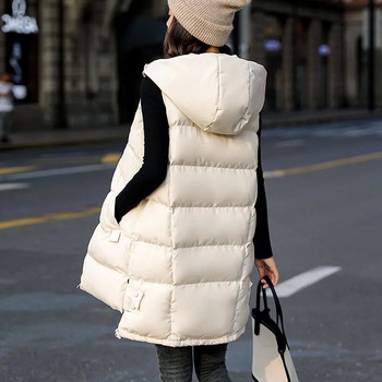 Γυναικείο φθινοπωρινό τζάκετ 2022 Βαμβακερό γιλέκο χειμερινό παλτό με κουκούλα Μακριά πανωφόρια αμάνικα φαρδιά γυναικεία ζεστά μπλουζάκια με γιλέκο
