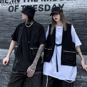 Γυναικείο γιλέκο Gothic Punk Fashion Αμάνικο Harajuku καλοκαιρινά ζευγάρια με τσέπες και φερμουάρ Casual Preppy Style All-match Δημοφιλείς εισιτήρια