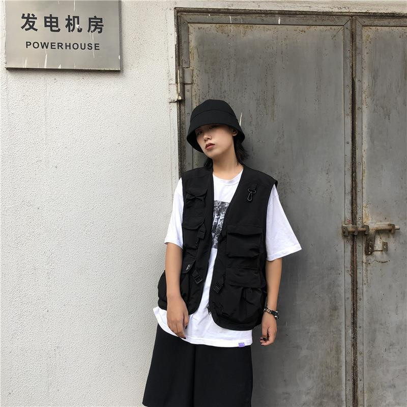 Γυναικείο γιλέκο Gothic Punk Fashion Αμάνικο Harajuku καλοκαιρινά ζευγάρια με τσέπες και φερμουάρ Casual Preppy Style All-match Δημοφιλείς εισιτήρια