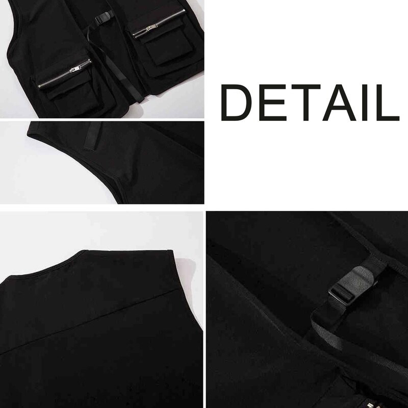 Γυναικείο γιλέκο Gothic Punk Fashion Αμάνικο Harajuku καλοκαιρινά ζευγάρια με τσέπες και φερμουάρ Casual Preppy Style All-match Δημοφιλείς εισιτήρια