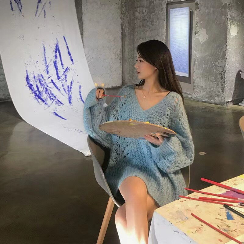 Πλεκτό Πλεκτό Πλεκτό Πουλόβερ Γυναικεία Παλτό Νέο Κορεάτικο Στιλ Πλεκτό Πλεκτό Πουλόβερ Γυναικεία Παλτό Γυναικείο πουλόβερ κασμίρ Τάση Vintage μακρυμάνικο