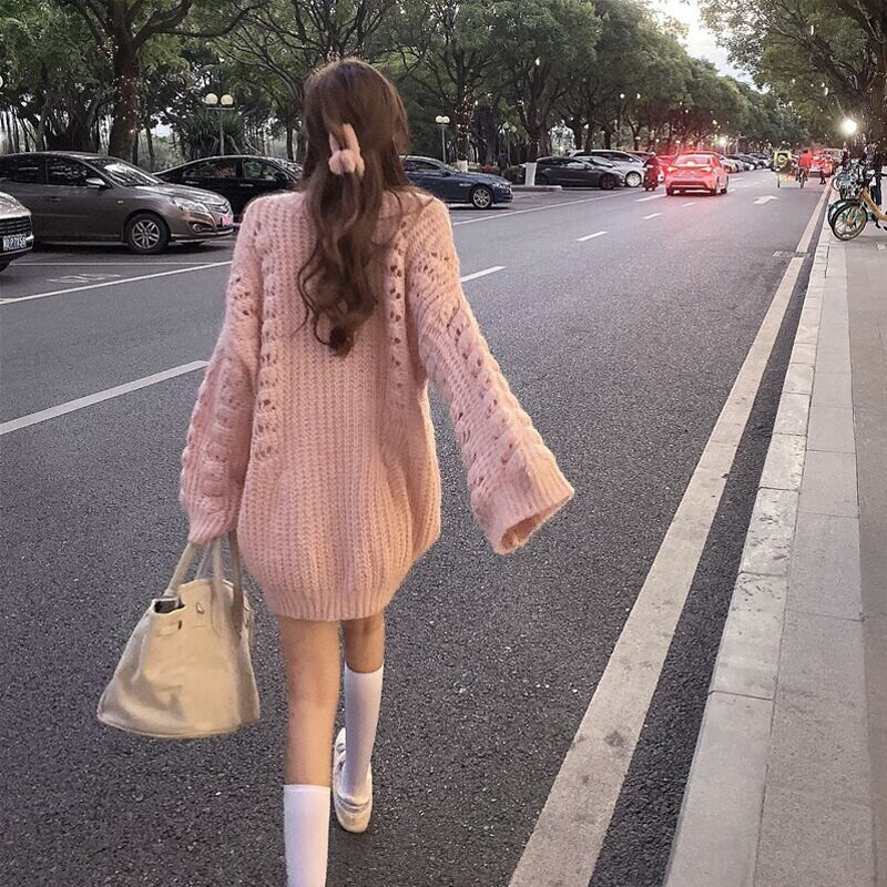 Πλεκτό Πλεκτό Πλεκτό Πουλόβερ Γυναικεία Παλτό Νέο Κορεάτικο Στιλ Πλεκτό Πλεκτό Πουλόβερ Γυναικεία Παλτό Γυναικείο πουλόβερ κασμίρ Τάση Vintage μακρυμάνικο
