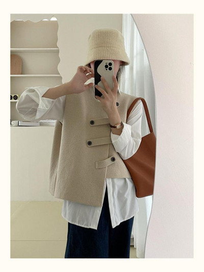 Seeslim pleteni nepravilni džemper prsluk Ženski dizajn bez rukava Ležerni prsluk s jednim kopčanjem u korejskom stilu Jesen Zima Chic