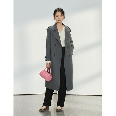 ZIQIAO Ležerni vrhunski ženski kaput s kapuljačom Jesenski britanski stil za putovanja na posao, dugi i kratki, izborni ženski kaputi s vjetrobranima