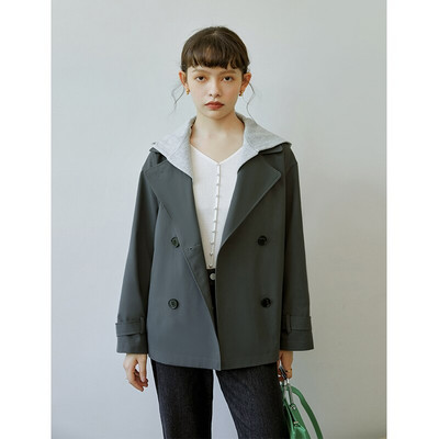 ZIQIAO Ležerni vrhunski ženski kaput s kapuljačom Jesenski britanski stil za putovanja na posao, dugi i kratki, izborni ženski kaputi s vjetrobranima