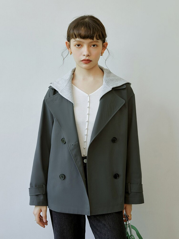 ZIQIAO Ležerni vrhunski ženski kaput s kapuljačom Jesenski britanski stil za putovanja na posao, dugi i kratki, izborni ženski kaputi s vjetrobranima