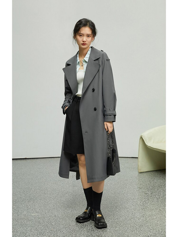 ZIQIAO Ležerni vrhunski ženski kaput s kapuljačom Jesenski britanski stil za putovanja na posao, dugi i kratki, izborni ženski kaputi s vjetrobranima