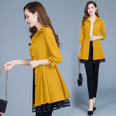 Ženski klasični jednobojni dugi trenč kaput Ženski tanki tri četvrtine trenč pojasevi Gornja odjeća od čipke u korejskom stilu